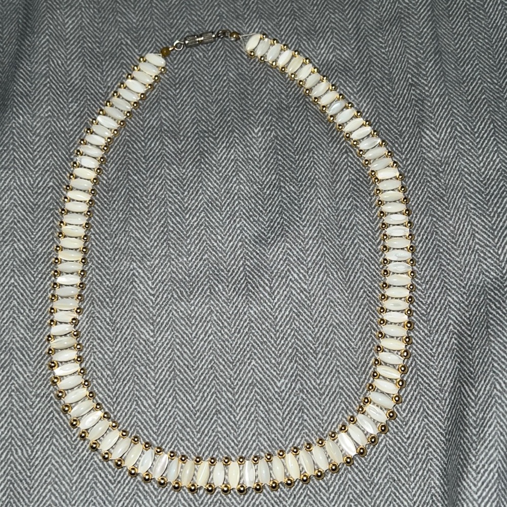 White and gold beaded choker necklace
